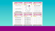 four worksheets with numbers and symbols on them