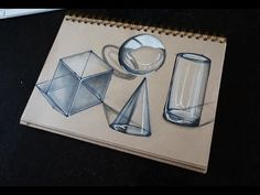 a drawing of various objects sitting on top of a table