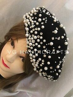 Handmade Warm Beaded Hat, Wool Embroidered Beret With Pearl And Crystals | eBay Embroidered Beret, Beaded Hat, Hat Wool, Wool Berets, Crystal Headband, Pearl Crystal, Wedding Headband, Floral Headbands, How To Make Handbags