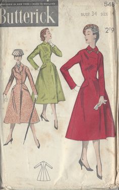 ~ Circa/Date:  1950s ~ Details:  COAT ~ Size/Measurements (Inches):     ~ Size: 14      ~ BUST: 34″     ~ Waist: 26″      ~ Hip: 36″ ~ Please Note: ~ You are buying a 'Professional Reproduced' copy of this sewing pattern. Copied from the original sewing pattern. Produced in Full Scale Pattern Pieces ready to cut with full instructions included. Reproduced on high quality 50 gm paper with black ink, durable and easier for reuse. Printed by a Professional Printing Company.   ~ With this product comes an accompanying 'Booklet' and inside the Booklet it includes: ~ A 2-page Instructions and Illustrations on 'How to Adjust Your pattern to your Personal Measurement.' ~ Personal Measurement Chart ~ Body Form Illustrations ~ Fitting Checklist ~ Metric Equivalency Chart ~ Note Pages ~ Fabric Worksh 50s Coat, 1950s Coat, Pattern Coat, 1950s Sewing Patterns, Sew In Weave, London College Of Fashion, Scale Pattern, Couture Vintage, Coat Patterns