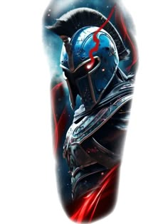 a man's leg with a helmet on it and red lines in the background