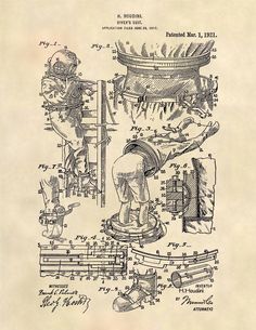 an old drawing of a machine and its workings