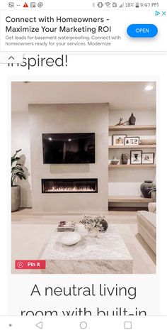 a living room with white furniture and a flat screen tv on the wall above it