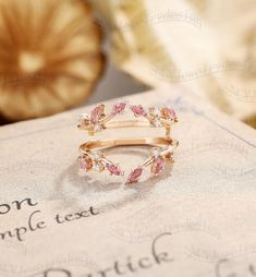 Pink Sapphire Enhancer Band Floral Sapphire Ring Rose Gold - Etsy Pink Sapphire Marquise Ring, Pink Ring Set, Curved Sapphire Wedding Band, Pink Wedding Bands For Women, Pink And Gold Wedding Ring, Pink Stone Wedding Band, Floral Gold Ring, Wedding Open Ring With Accent Stones, Pink Diamond Open Ring For Wedding