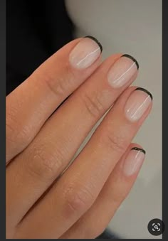 Micro French Manicure Black, Color Tipped French Manicure, Micro Tip Nails, Micro French Manicure Color, Black French Manicure Short, Tiny French Tip Nails, Short French Nails Color, Muted French Manicure, Dip Manicure Short Nails