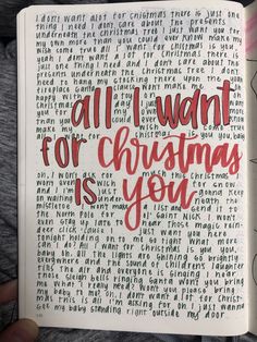 an open notebook with the words all i want for christmas is you