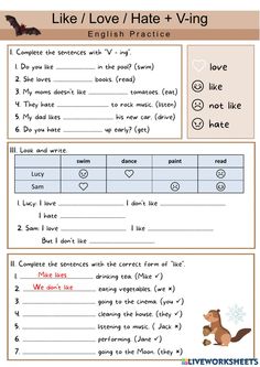 an english worksheet with words and pictures