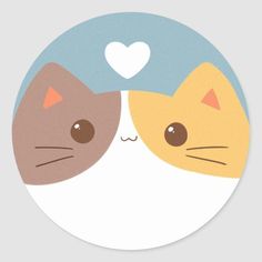 two cats face to face with each other on a round sticker that says i love you