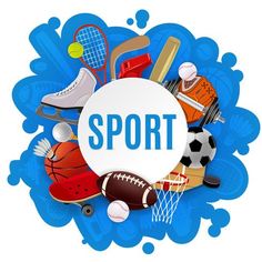 various sports items arranged in a circle with the word sport on it's center