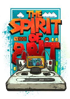 the spirit of brit poster with an electronic device and speakers on it's side