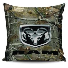 a camo pillow with the ram logo on it