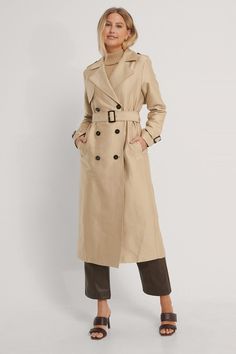 Belted Trench Coat Beige | na-kd.com Blazer Outfit, Belted Trench Coat, Winter Trends, Long Style, Double Breasted, Bralette, Trench Coat, Dresser, Dress Outfits