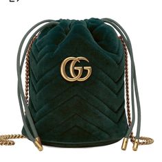 -Never Used -Authentication Number Embossed In The Leather On The Inside -Dark Green Matelasse Chevron Velvet With A Heart On The Back -Antique Gold-Toned Hardware -Silk Satin Lining -Double G Marmont Logo -Chain Strap With 23.6" Drop -Color: Dark Green -2 Card Slots Inside -Detachable Key Ring With Gucci Engraved -Bucket Bag Style With Drawstring Closure -Size: 5"L 7"H Gg Marmont Mini Bucket Bag, Tas Lv, Gucci Mini Bag, Bucket Bag Style, Gg Marmont Mini, Quilted Velvet, Gucci Store, Gucci Mini, Mini Bucket Bag