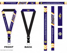 the front and back of two lanyards, one with an emblem on it