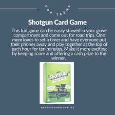 an ad for shotgun card game with the caption'this fun game can be easily stored in your glove