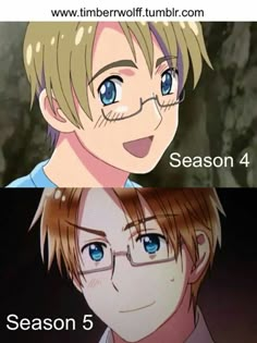 two anime characters one with glasses and the other with blonde hair