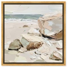 an abstract painting of rocks on the beach