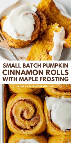 small batch pumpkin cinnamon rolls with maple frosting