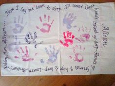 two handprints on a piece of paper with words written in it and hands