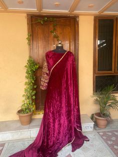 purple pink  velvet saree with hand embroidery blouse |desigber saree with readymade blouse | sarees USA | velvet silk saree /pink velvet saree with full sleeve stitched blouse / voggish / heavy full  sleeve maggam blouse      you are absolutely gonna fall in love with this unique modern  saree look with our stitched ready to wear blouses(includes the price) with a modern touch to them is perfect for your upcoming saree occassion that really makes you stand apart in crowd !!     You dont really Traditional Velvet Blouse Piece For Festivals, Velvet Traditional Wear With Zari Work For Eid, Semi-stitched Velvet Saree For Designer Wear, Velvet Saree For Wedding, Bollywood Style Velvet Traditional Wear For Eid, Festive Velvet Saree With Zari Work, Velvet Saree With Traditional Drape And Pallu Detail, Velvet Saree With Resham Embroidery For Wedding, Designer Velvet Saree With Dupatta