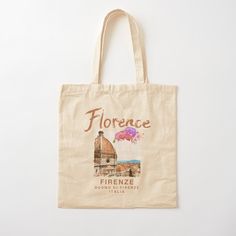 a tote bag with the words fiorence written on it and an image of a building