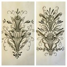 two drawings of ice cream cones and flowers