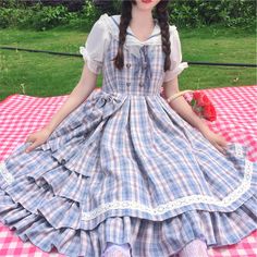 Plus Size♥JSK Dress & Blouse♥ Ready to Ship ♥Sweet Lolita Dress – nbsama Fairytale Fashion, Cottagecore Dress, Plaid Bow, Lolita Dress, Plaid Dress, Dress Suits, Kawaii Fashion, Spaghetti Strap Dresses, Blouse Dress