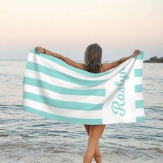 Customize Beach Towels - If you love the idea of personalizing your own towels, you will absolutely love these items. Simply choose the color you like and enter your name/text, you'll get a personalized towel that suits your personal tastes or design one for a friend or relative as a gift. Comfortable Material - Made of superfine fiber, the custom bath towel is perfect for wrapping yourself with to dry off after a nice swim in the ocean or by a pool in the summer. It is lightweight and absorbent Yoga Party, Summer Accessories Beach, Striped Bath Towels, Party Swimming Pool, Anchor Pattern, Birthday Vacation, Custom Beach Towels, Beach Bathrooms, Retro Stripes