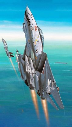 an artist's rendering of a fighter jet flying in the sky with other jets