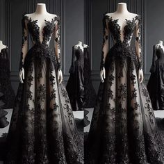 black lace evening gowns with long sleeves