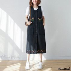 Olivia Mark - Embellished Denim Overall Dress with Plus-Size Fit and Embroidered Design Denim Suspenders, Long Sleeve Chiffon Dress, Plus Size Maxi Dress, Crazy Outfits, Denim Overall Dress, Embellished Denim, Plus Size Maxi, Suspender Dress, Chiffon Long Sleeve