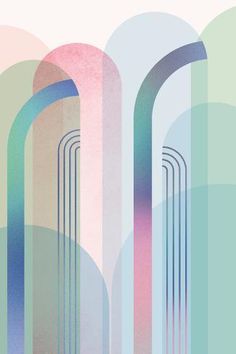 an abstract background with lines and shapes in pastel colors, including blue, green, pink, purple, and yellow