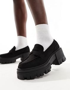 ASOS DESIGN Wide Fit Script chunky mid heel loafers in black patent | ASOS Gents Shirts, High Heel Loafers, Mary Jane Shoes Heels, Shoes Outfit Fashion, Platform Mary Janes, Chunky High Heels, Platform Loafers, Mary Jane Heels, Low Block Heels