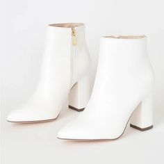 Ankle Boots With 3.5 Inch Block Heel And Side Zipper- Shipped In All Original Packaging And Box, Never Worn, On To Try On White Ankle Boots, White High Heels, High Ankle Boots, Block Heel Boots, White Heels, High Heel Boots Ankle, White Boots, Girls Boots