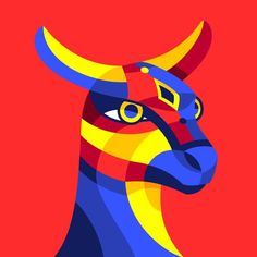 an image of a colorful animal with horns on it's head in the style of pop art