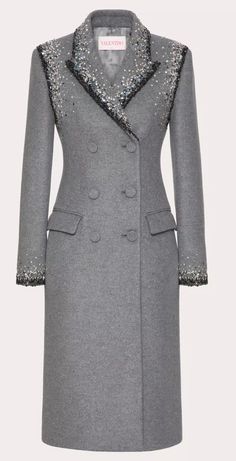 Valentino Coat, Couture Perfume, Gray Wool Coat, Style Moodboard, Valentino Clothing, Summer Coats, Wool Coat Women, Long Wool Coat, Embroidered Wool