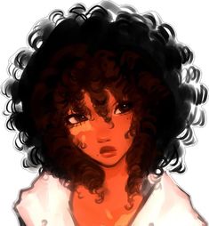 a drawing of a woman with curly hair