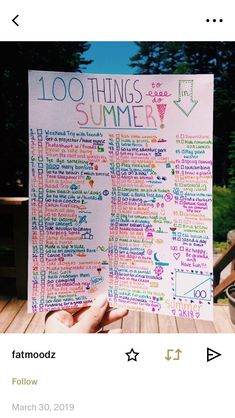 someone holding up a poster that says 100 things to do in summer on the deck