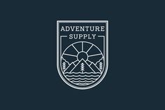 the adventure supply logo on a dark background with mountains and trees in the distance,