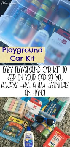 the playground car kit is packed with toys, books and other things to keep in your car