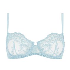 Demi-cup bra I.D. SARRIERI Moment of Calm Backseam Tights, Secret In Lace, Blue Lace Bra, Demi Cup Bra, Designer Bra, Demi Cup, Blue Bra, Stocking Tights, Embroidered Tulle