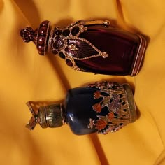 Vintage Monet Crystal Perfume Bottles. One Bottle Is Blue Glass With Gold Metal Flowers Embellishment. One Bottle Is Burgundy Glass With Gold Embellishment. Sold As A Set Of 2. Brand New, Never Used. B6 Antique Perfume Bottles Vintage, Fancy Perfume Bottles, Vintage Avon Perfume Bottles, Potion Bottles, French Perfume Bottles, Avon Perfume Bottles, Perfume Organization, Avon Perfume, Magic Bottles