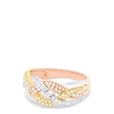 Effy Trio 14K Tri Color Gold Diamond Braid Ring, 0.29 TCW Braided Ring, Tri Color, Rose Gold Ring, Round Diamonds, Gold Diamond, Gold Metal, Gold Rings, Braids, Wedding Rings