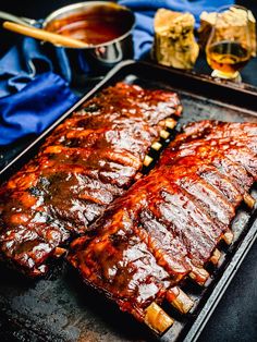 bbq ribs with barbecue sauce on the grill