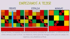 three different colored squares are shown with the words'empezamos a teter '