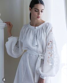 White Linen Summer Dress, Cutwork Dress, Linen Summer Dress, Models To Draw, Dresses Western, Ukrainian Dress, Dresses Sewing, Ethno Style, Folk Dress