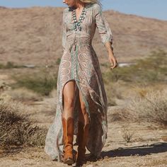 Fabric: Chiffon Gender: Women Item Type:Dress Sleeve Length:Long Sleeve Color: Photo Color Size: S, M, L, XL Dress And Cowboy Boots, Sukienki Maksi, Look Boho Chic, Floral Chiffon Maxi Dress, Boho Styl, Mode Hippie, Dream Aesthetic, Stil Boho, Estilo Hippie