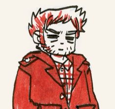 a drawing of a man in a red jacket