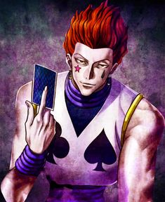 an image of a man with red hair holding a cell phone in his hand and the caption that says who else thinks thats that guy is the best character in hunter?