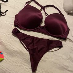 Victoria Secret Bra And Panty Set. Panty Is Brand New With Tag Bra Has Been Used Several Times But Still In Very Good Condition. Bra Looks So Pretty On And Is Very Flattering. Matching Bra And Pantie Sets, Purple Bra And Under Set, Elegant Purple Victoria's Secret Bra, Victoria's Secret Purple Party Bra, Burgundy Bra, Bra And Panty Set, Victoria's Secret Purple Bra With Built-in Bra, Designer Bra, Bra Panty